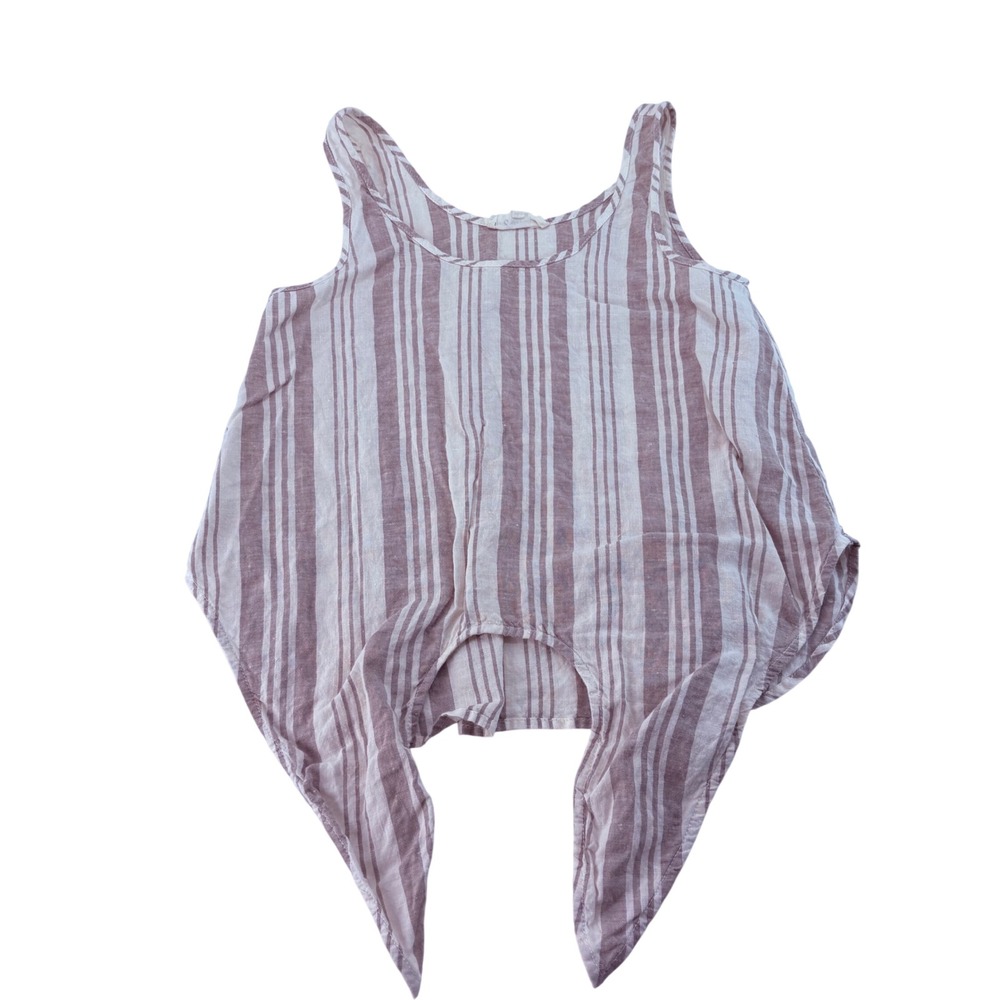 Lou & Grey for Loft Linen Striped Tie Front Tank Top Tan White XXS 5526